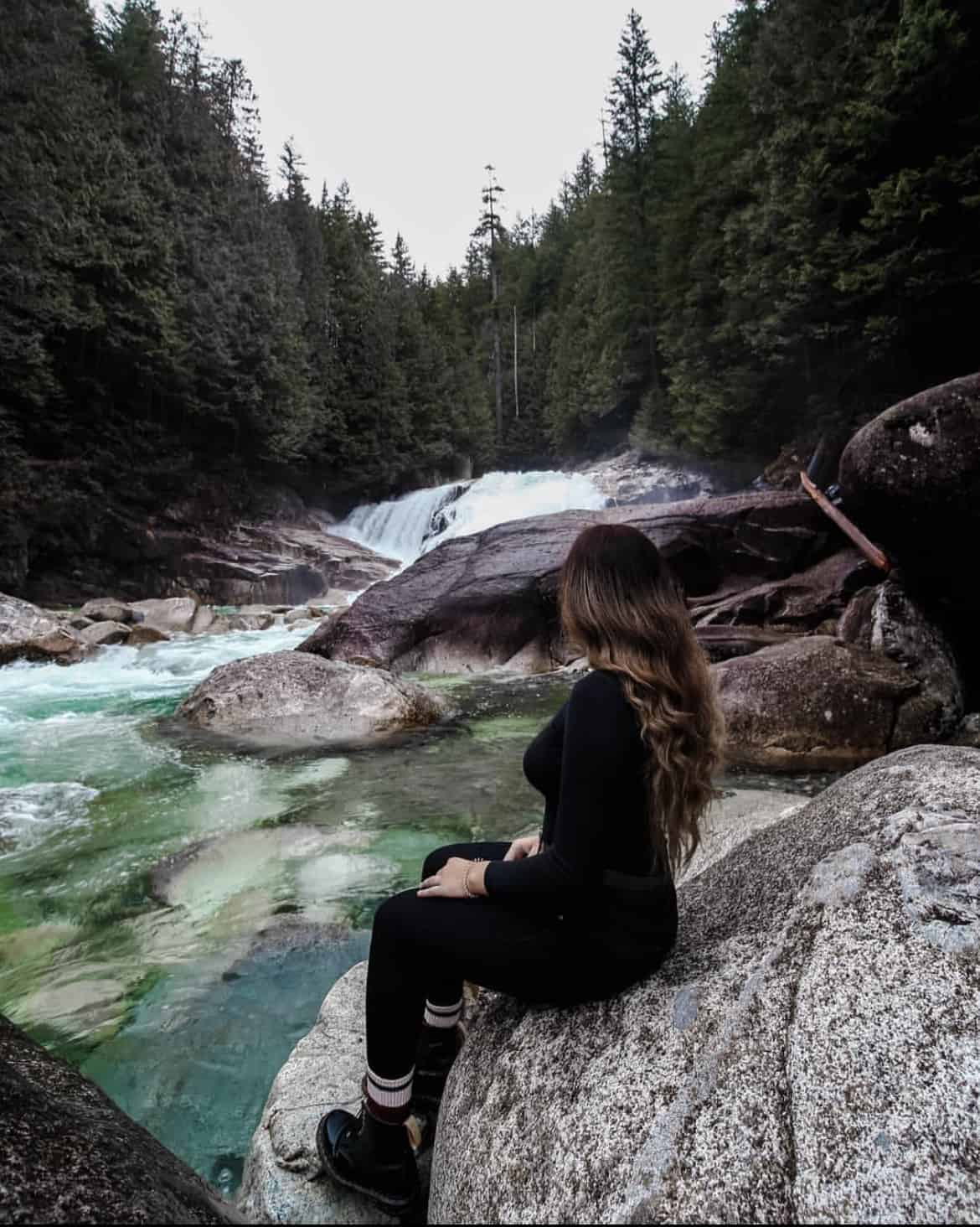 gold creek waterfall with girl 