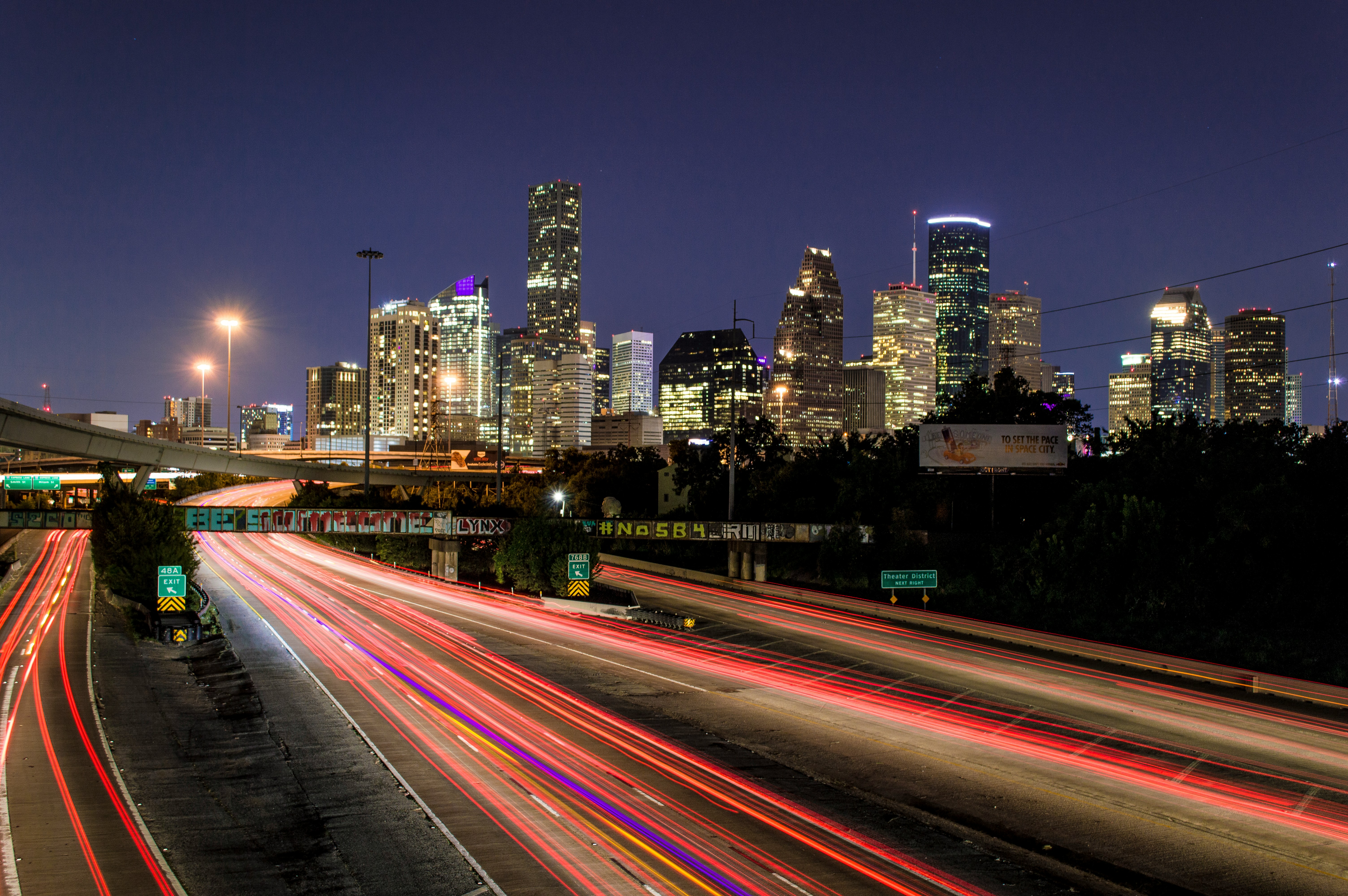 nightlife, Texas, night lights, street cars 