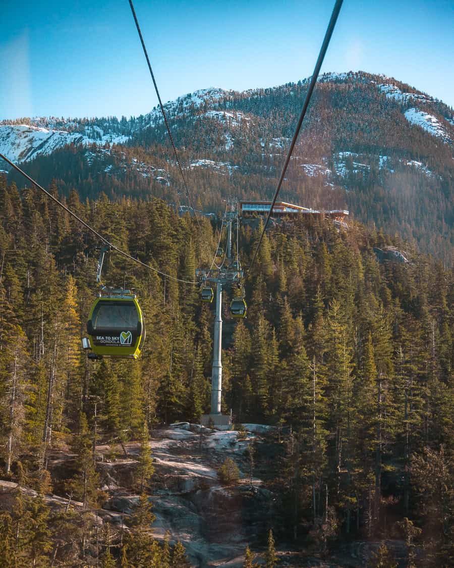 sea to sky gondolas going up the mountain in Squamish BC